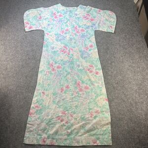 Vintage 1960s House Dress Women Small Floral Zipper Pockets Slit Kimono Sleeves